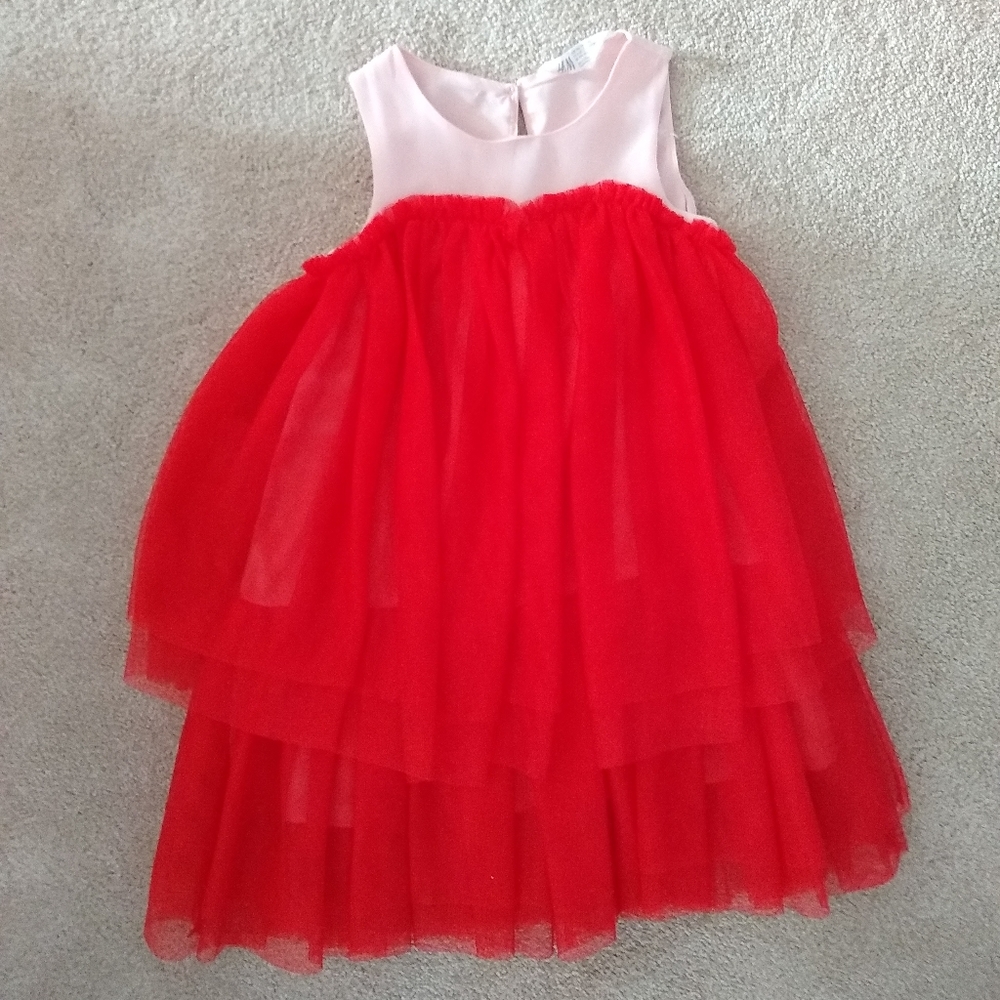 H&M heart valentine's chiffon 3-4y dress red pink
